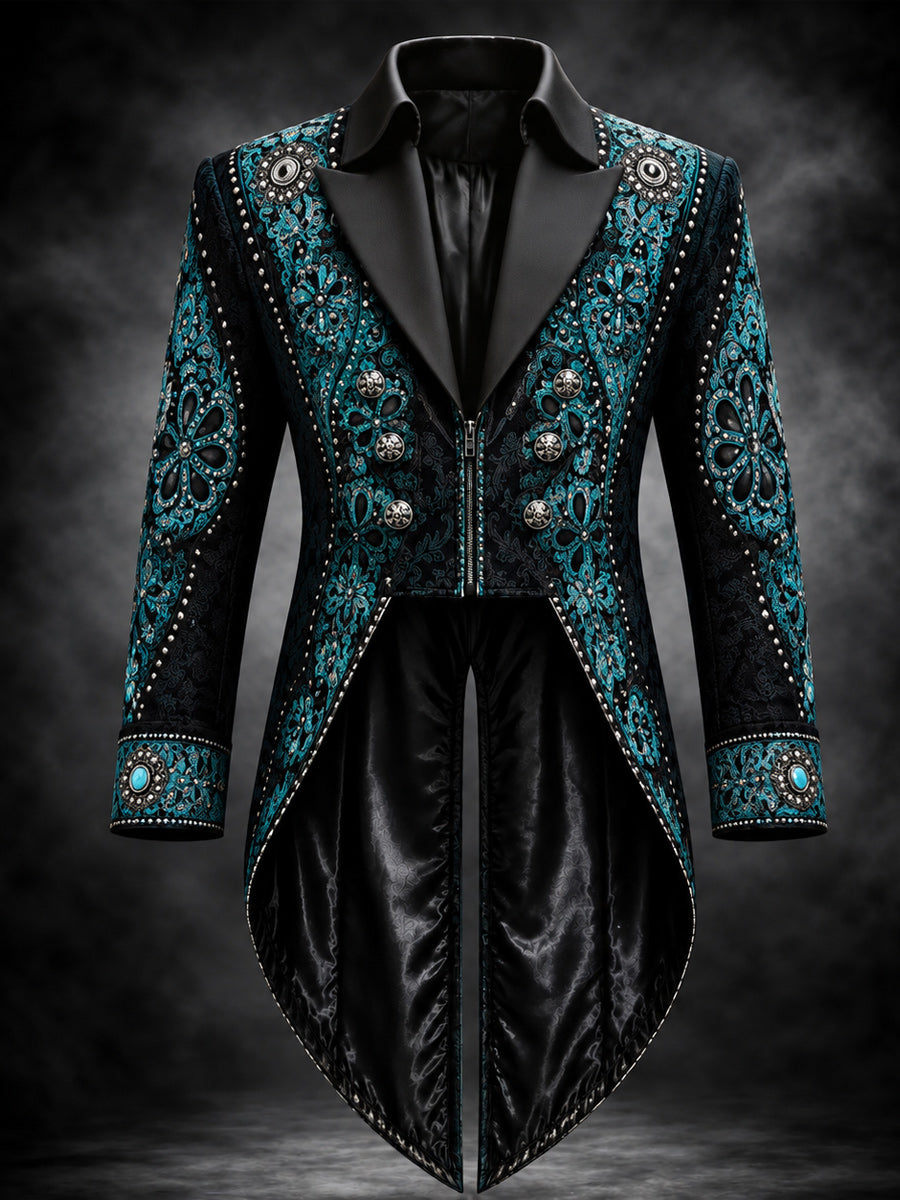 Men's Gothic Punk Art Print Swallow-Tailed Coat